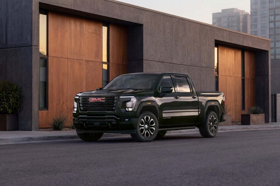 2027 GMC Sierra Elevation front three-quarter view finished in dark black